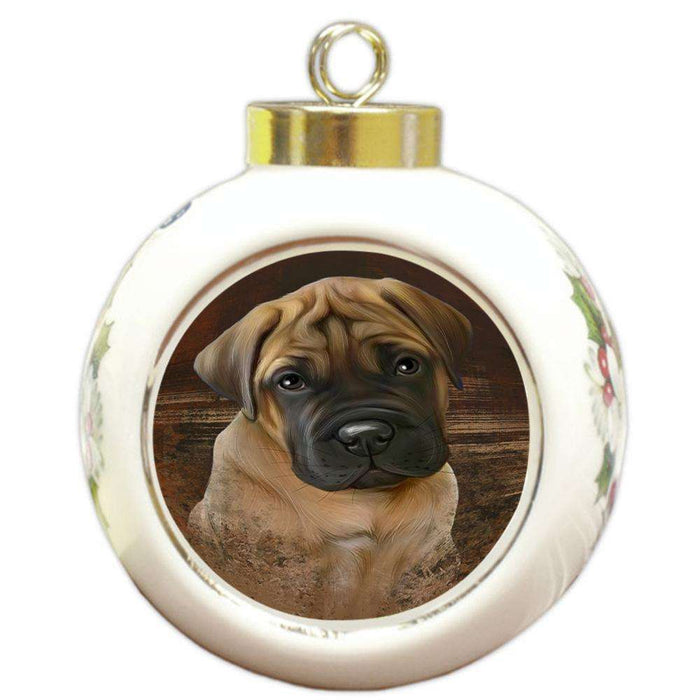 Rustic Bullmastiff Dog Round Ball Christmas Ornament RBPOR50369