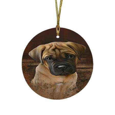 Rustic Bullmastiff Dog Round Flat Christmas Ornament RFPOR50360