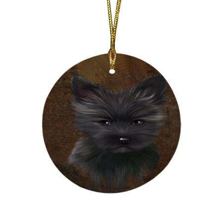 Rustic Cairn Terrier Dog Round Flat Christmas Ornament RFPOR54414