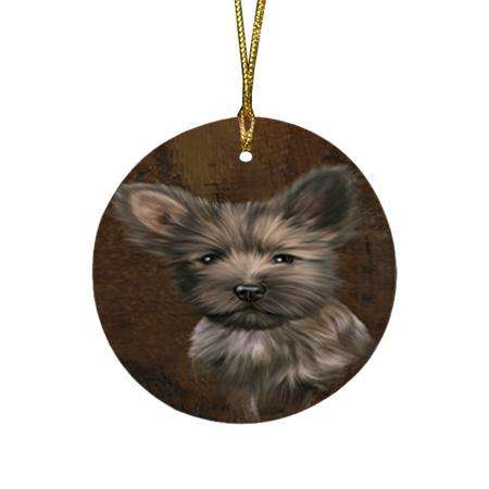 Rustic Cairn Terrier Dog Round Flat Christmas Ornament RFPOR54415