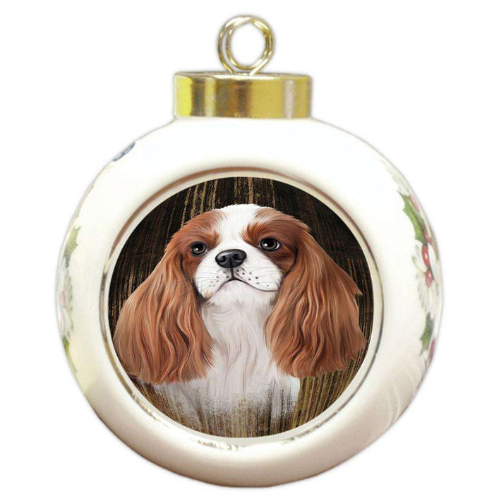 Rustic Cavalier King Charles Spaniel Dog Round Ball Christmas Ornament RBPOR50370