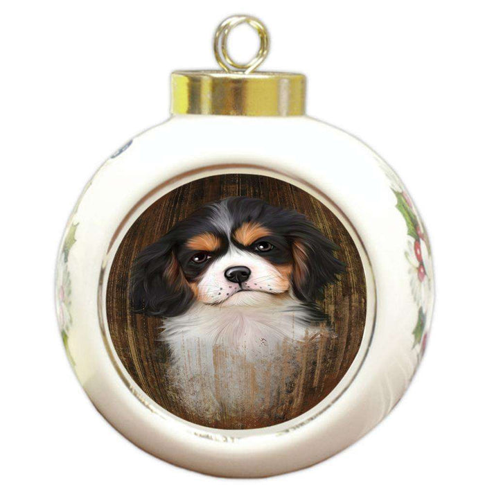 Rustic Cavalier King Charles Spaniel Dog Round Ball Christmas Ornament RBPOR50371