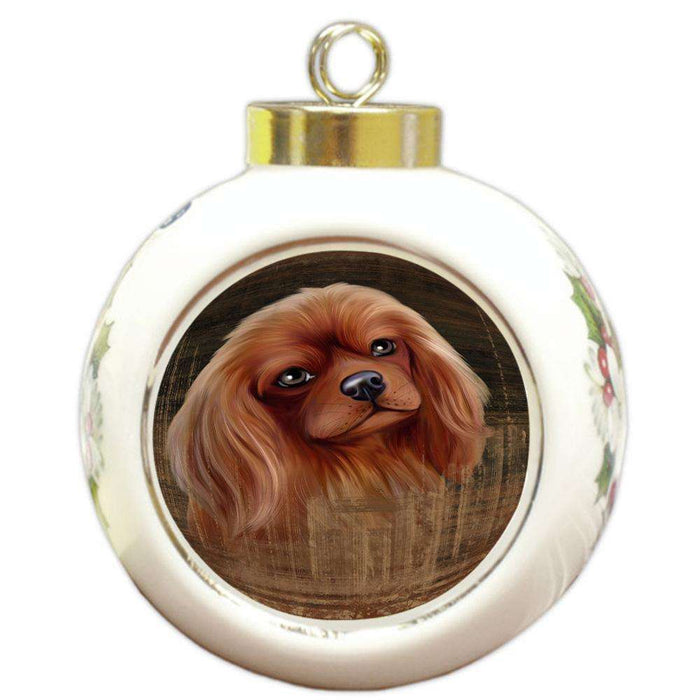 Rustic Cavalier King Charles Spaniel Dog Round Ball Christmas Ornament RBPOR50372