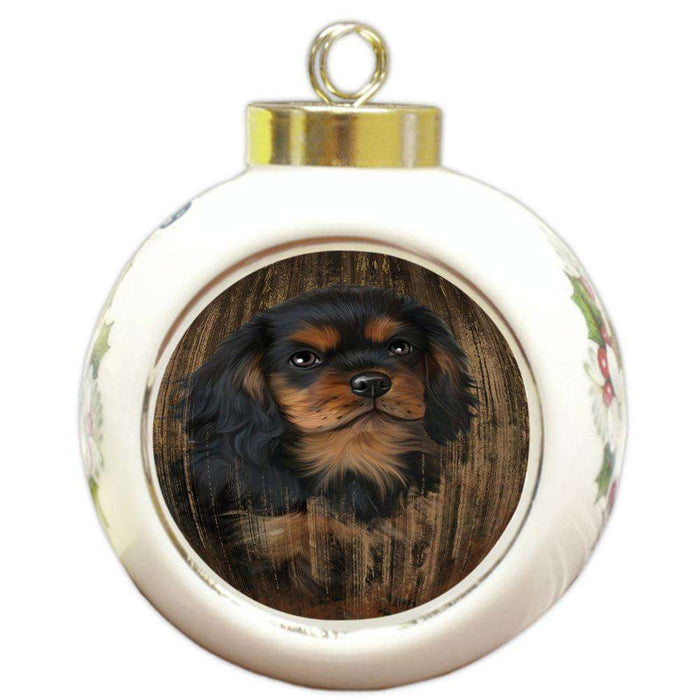 Rustic Cavalier King Charles Spaniel Dog Round Ball Christmas Ornament RBPOR50373