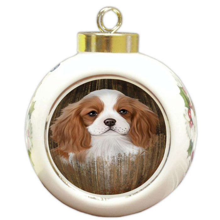 Rustic Cavalier King Charles Spaniel Dog Round Ball Christmas Ornament RBPOR50374
