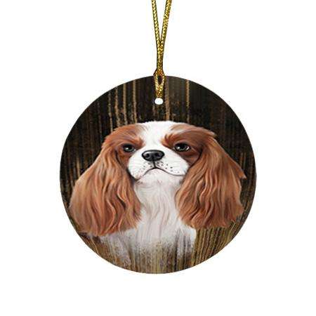 Rustic Cavalier King Charles Spaniel Dog Round Flat Christmas Ornament RFPOR50361