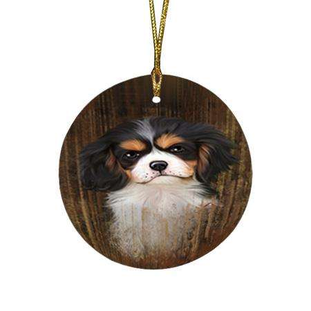 Rustic Cavalier King Charles Spaniel Dog Round Flat Christmas Ornament RFPOR50362