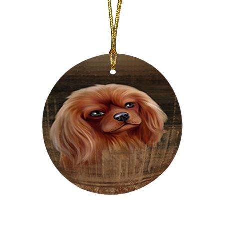 Rustic Cavalier King Charles Spaniel Dog Round Flat Christmas Ornament RFPOR50363