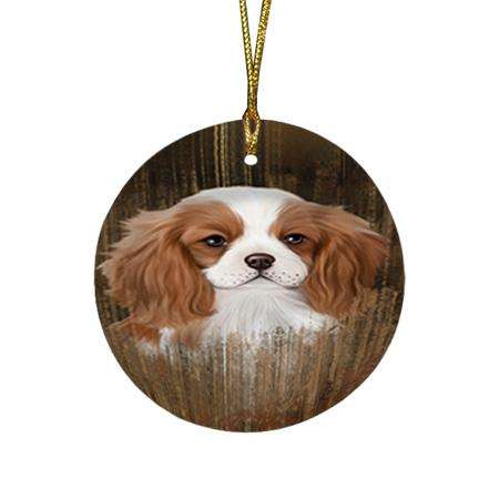 Rustic Cavalier King Charles Spaniel Dog Round Flat Christmas Ornament RFPOR50365