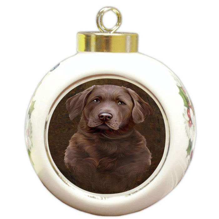 Rustic Chesapeake Bay Retriever Dog Round Ball Christmas Ornament RBPOR54425