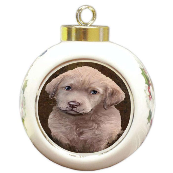 Rustic Chesapeake Bay Retriever Dog Round Ball Christmas Ornament RBPOR54426