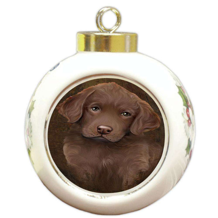Rustic Chesapeake Bay Retriever Dog Round Ball Christmas Ornament RBPOR54427