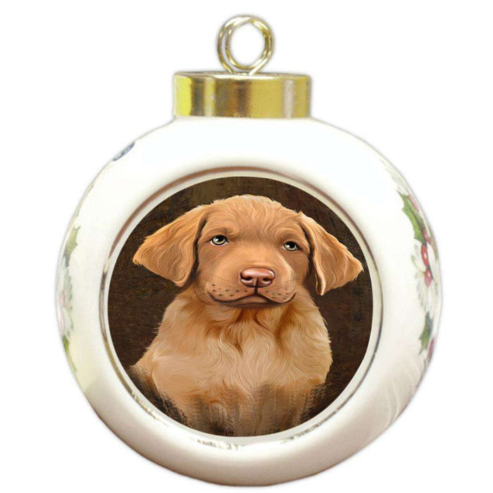 Rustic Chesapeake Bay Retriever Dog Round Ball Christmas Ornament RBPOR54428