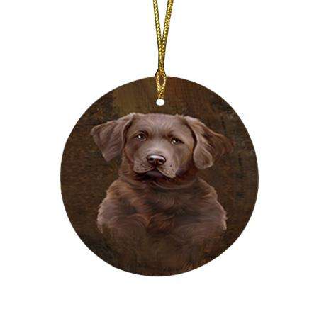 Rustic Chesapeake Bay Retriever Dog Round Flat Christmas Ornament RFPOR54416