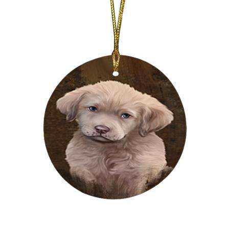 Rustic Chesapeake Bay Retriever Dog Round Flat Christmas Ornament RFPOR54417