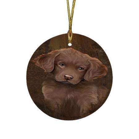 Rustic Chesapeake Bay Retriever Dog Round Flat Christmas Ornament RFPOR54418