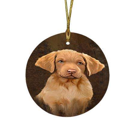 Rustic Chesapeake Bay Retriever Dog Round Flat Christmas Ornament RFPOR54419