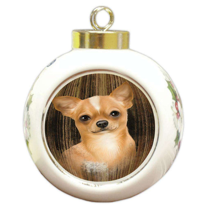 Rustic Chihuahua Dog Round Ball Christmas Ornament RBPOR50375