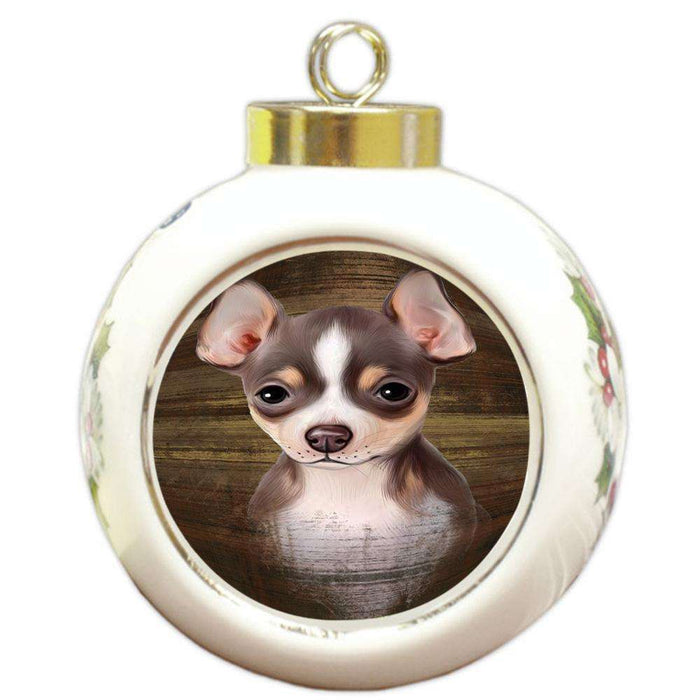 Rustic Chihuahua Dog Round Ball Christmas Ornament RBPOR50376