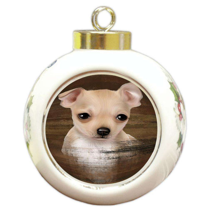 Rustic Chihuahua Dog Round Ball Christmas Ornament RBPOR50377