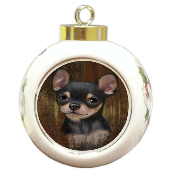 Rustic Chihuahua Dog Round Ball Christmas Ornament RBPOR50378