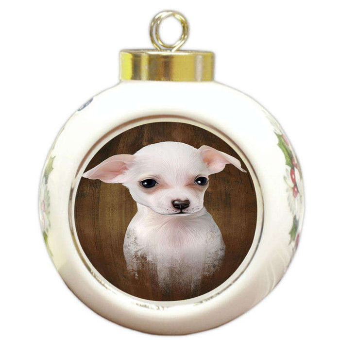 Rustic Chihuahua Dog Round Ball Christmas Ornament RBPOR50379