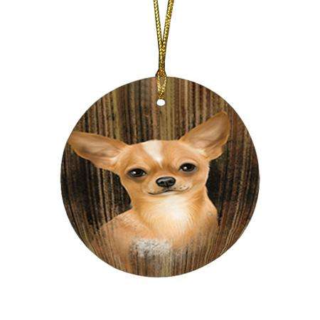 Rustic Chihuahua Dog Round Flat Christmas Ornament RFPOR50366