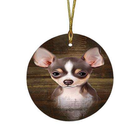Rustic Chihuahua Dog Round Flat Christmas Ornament RFPOR50367