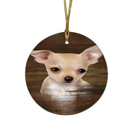 Rustic Chihuahua Dog Round Flat Christmas Ornament RFPOR50368