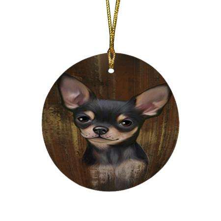 Rustic Chihuahua Dog Round Flat Christmas Ornament RFPOR50369