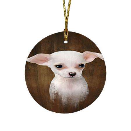 Rustic Chihuahua Dog Round Flat Christmas Ornament RFPOR50370