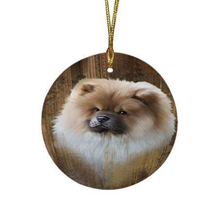 Rustic Chow Chow Dog Round Flat Christmas Ornament RFPOR50375