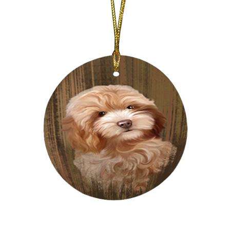 Rustic Cockapoo Dog Round Flat Christmas Ornament RFPOR50534