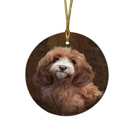 Rustic Cockapoo Dog Round Flat Christmas Ornament RFPOR54420