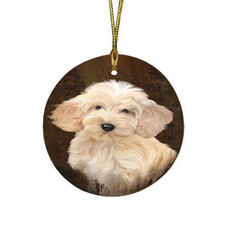 Rustic Cockapoo Dog Round Flat Christmas Ornament RFPOR54424