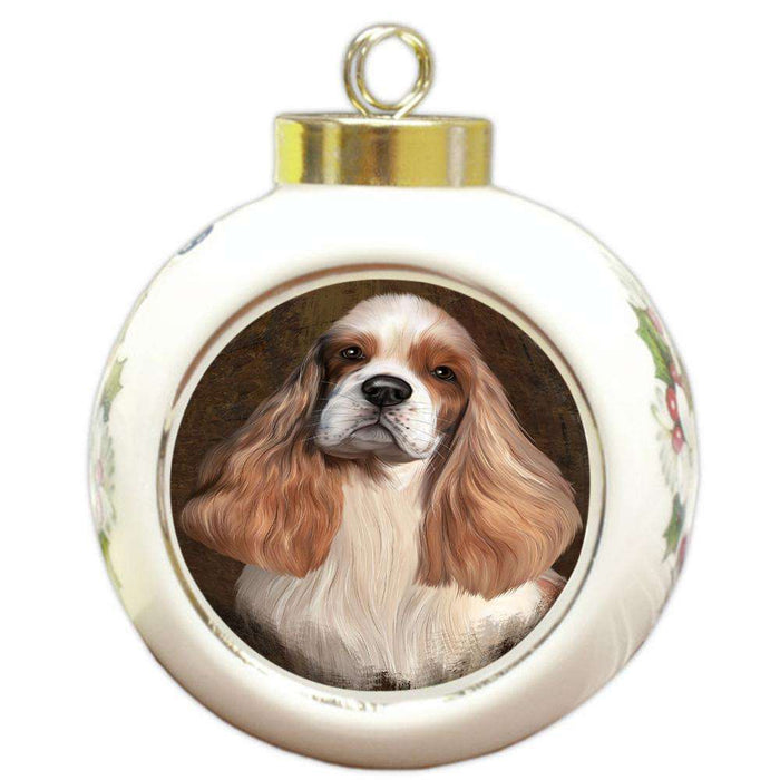 Rustic Cocker Spaniel Dog Round Ball Christmas Ornament RBPOR54434