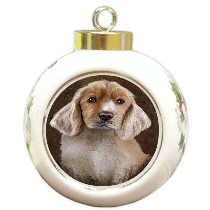 Rustic Cocker Spaniel Dog Round Ball Christmas Ornament RBPOR54436