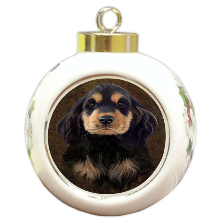 Rustic Cocker Spaniel Dog Round Ball Christmas Ornament RBPOR54438