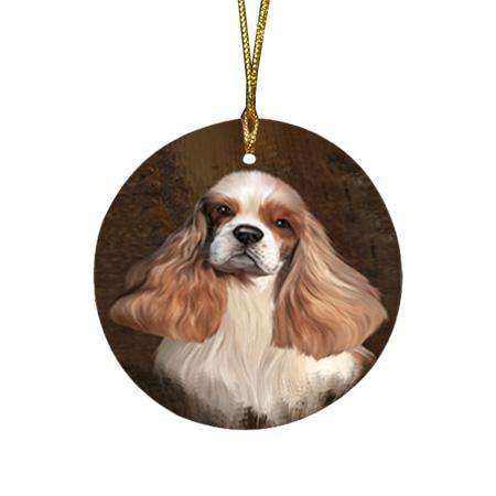 Rustic Cocker Spaniel Dog Round Flat Christmas Ornament RFPOR54425