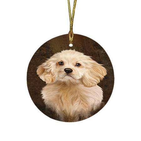 Rustic Cocker Spaniel Dog Round Flat Christmas Ornament RFPOR54426