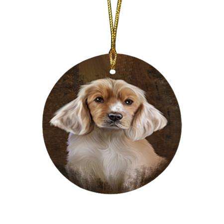 Rustic Cocker Spaniel Dog Round Flat Christmas Ornament RFPOR54427