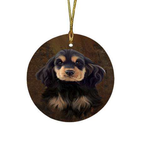 Rustic Cocker Spaniel Dog Round Flat Christmas Ornament RFPOR54429