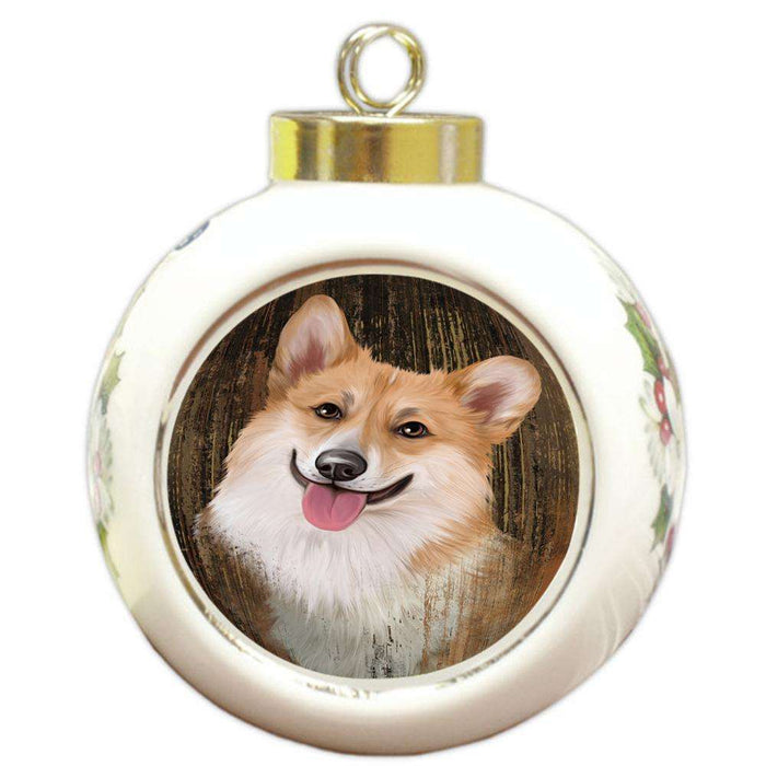 Rustic Corgi Dog Round Ball Christmas Ornament RBPOR50385