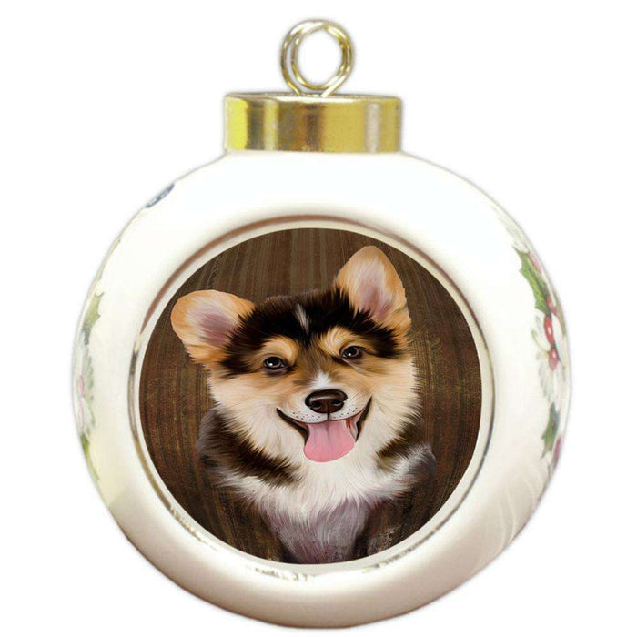Rustic Corgi Dog Round Ball Christmas Ornament RBPOR50386