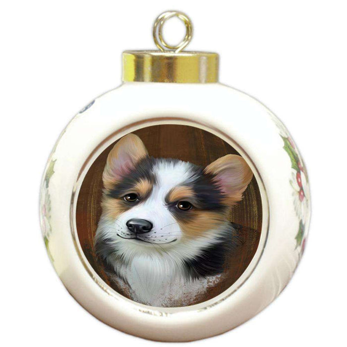 Rustic Corgi Dog Round Ball Christmas Ornament RBPOR50387