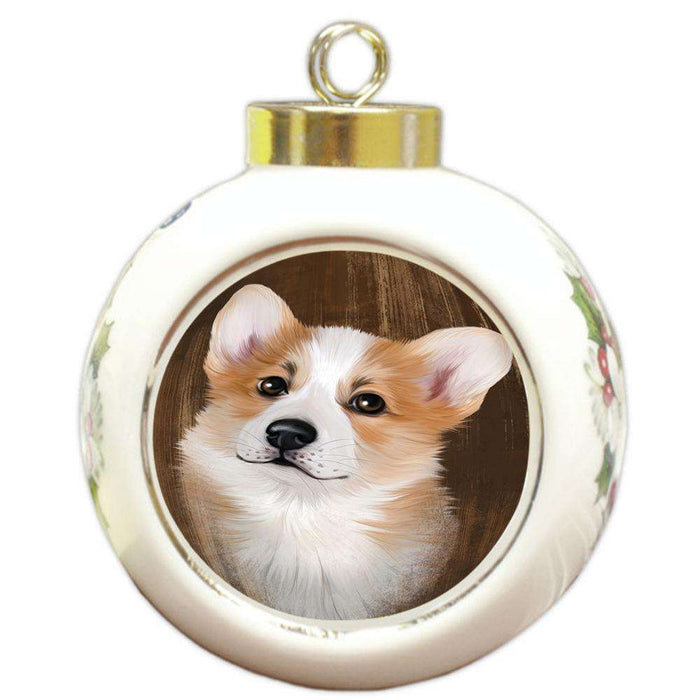 Rustic Corgi Dog Round Ball Christmas Ornament RBPOR50388