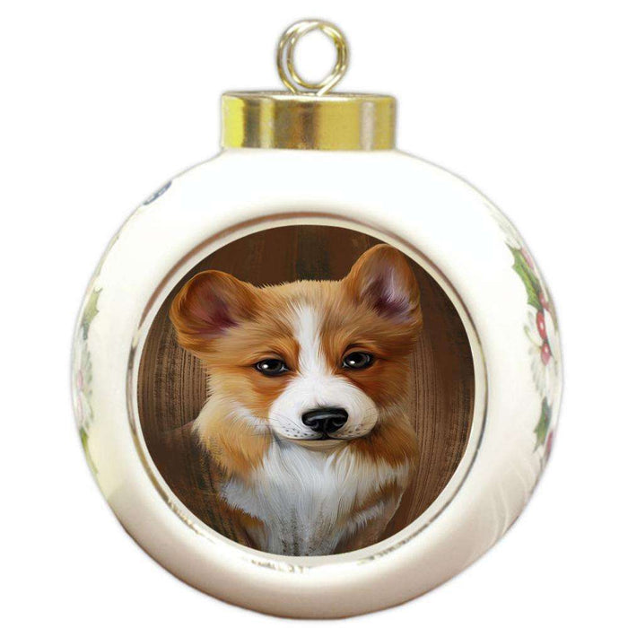 Rustic Corgi Dog Round Ball Christmas Ornament RBPOR50389