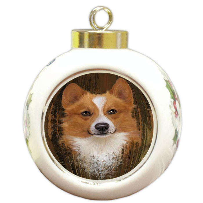 Rustic Corgi Dog Round Ball Christmas Ornament RBPOR50545