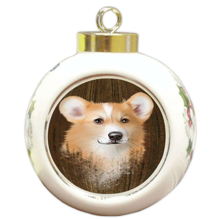 Rustic Corgi Dog Round Ball Christmas Ornament RBPOR50546