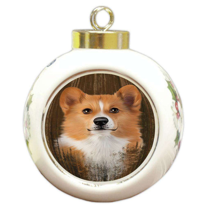 Rustic Corgi Dog Round Ball Christmas Ornament RBPOR50547